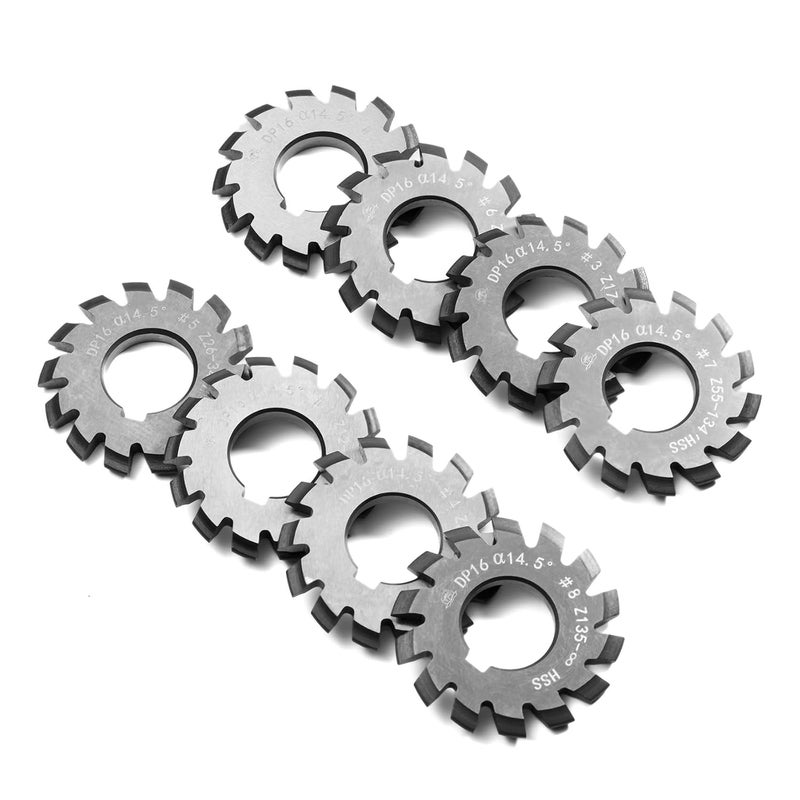 GLNWUE Involute Gear Milling Cutter, Dp16 PA14-1/2 Bore 22 No. 1-8 Involute Gear Cutters for Milling Machine High Speed Steel Cutting Tools 8pcs - Image 2